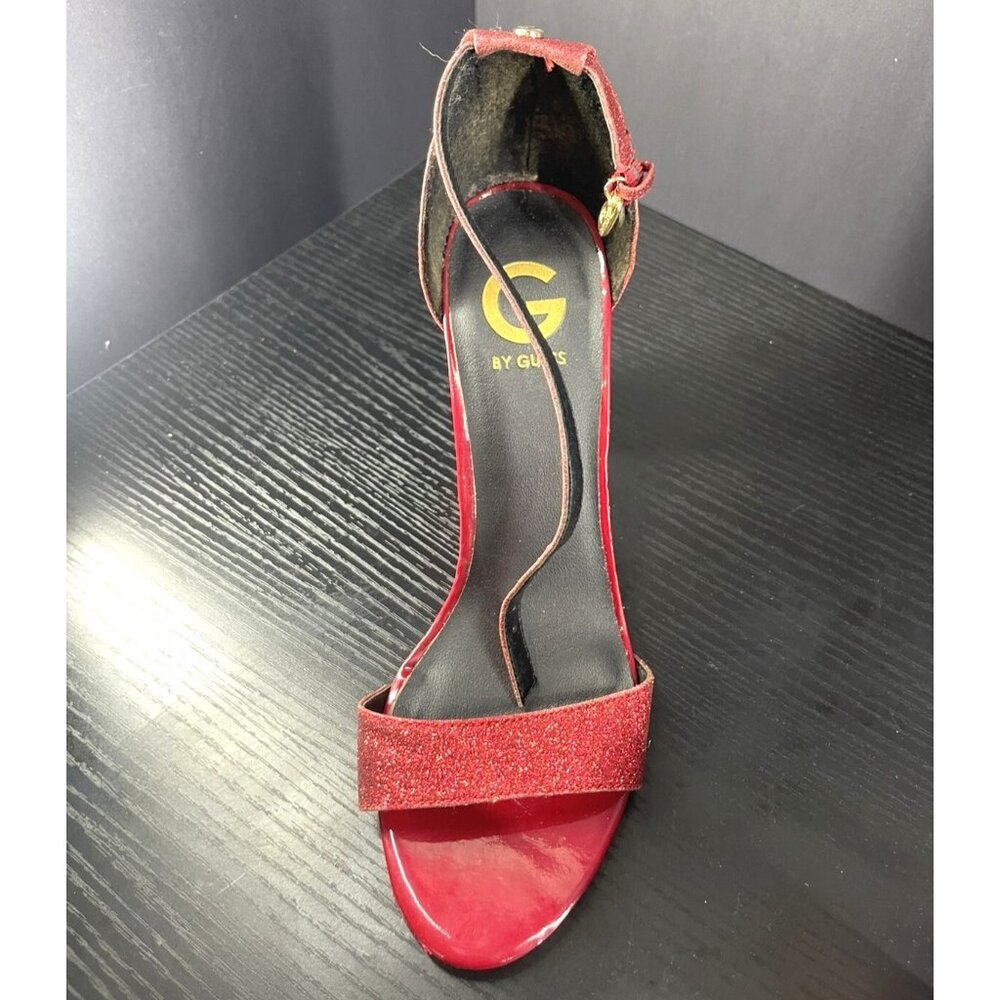 Guess Womens Red Glitter Block Heel Sandals Size 8.5 Ankle Strap Open Toe - Picture 6 of 8